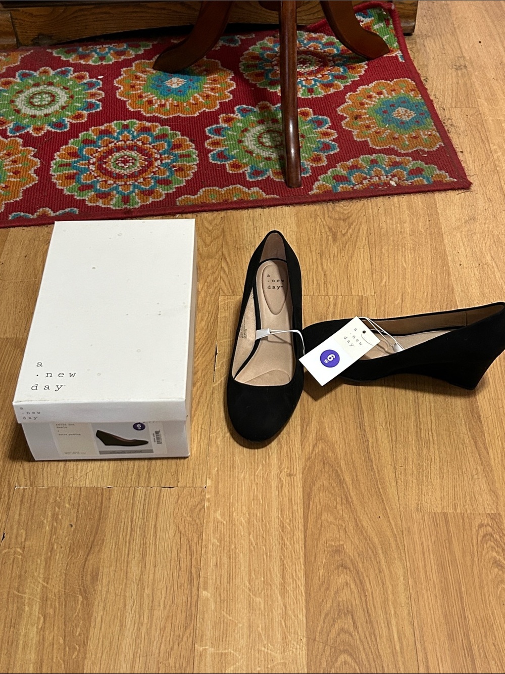 a new day Black Suede-Look Dot Wedge Pumps Extra Padding Size 6W Comes With Box